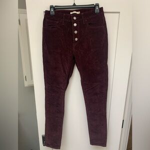Levis original 721 high-rise skinny burgundy corduroy jeans size 28
